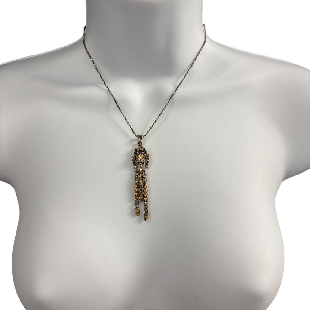 Vintage Style Gold Tone‎ Rhinestone Crystal Dangle Drop Necklace Women Y2K